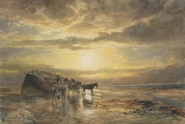  Bough Arte - Cargando las capturas en la costa de Berwick Paisaje de Samuel Bough